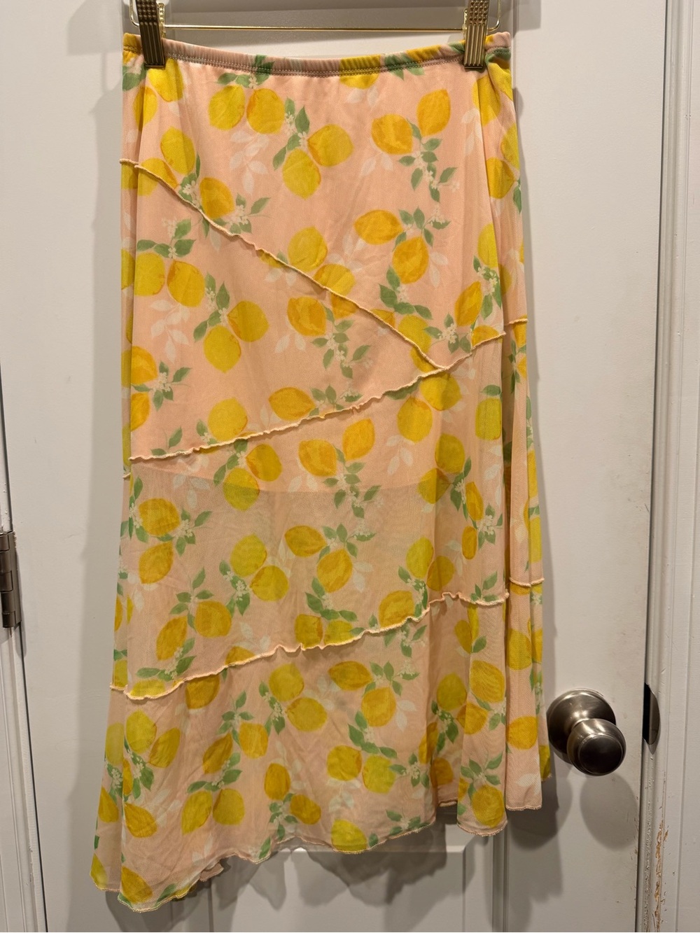 See You Monday Peach Maxi Skirt with Yellow Lemon Print